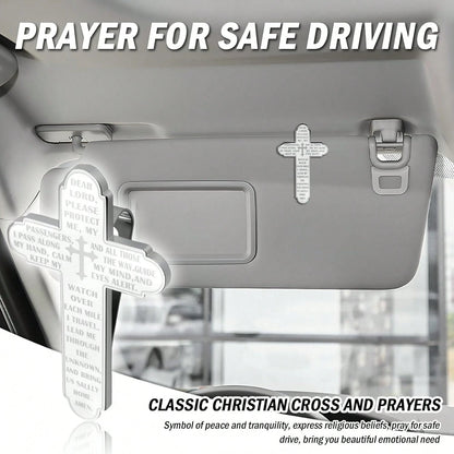 Prayer Cross For Car Visor Clip,Spiritual Sun Visor Clips For Cars As Blessing Driving,Religious Car Cross Visors Clip Christian Cars Accessories As Meaningful Gift(Silver)