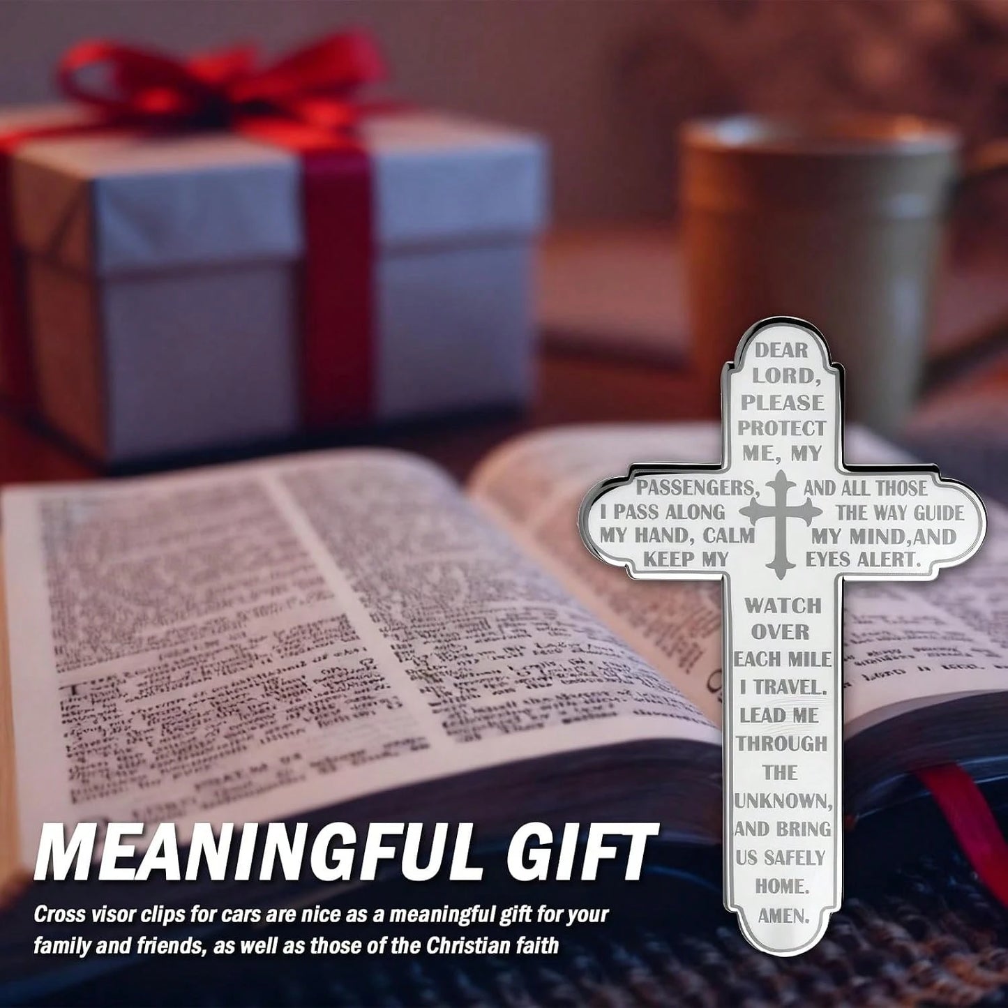 Prayer Cross For Car Visor Clip,Spiritual Sun Visor Clips For Cars As Blessing Driving,Religious Car Cross Visors Clip Christian Cars Accessories As Meaningful Gift(Silver)
