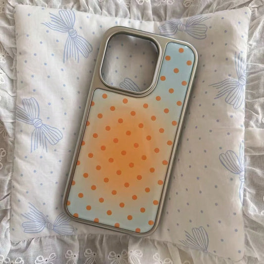 Premium Ins Style Summer Fresh Blue & Orange Gradient Polka Dot Phone Case Compatible With Iphone 16 Pro Max, Apple 15 Pro, 14/13 Protective Cover