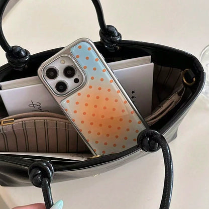 Premium Ins Style Summer Fresh Blue & Orange Gradient Polka Dot Phone Case Compatible With Iphone 16 Pro Max, Apple 15 Pro, 14/13 Protective Cover