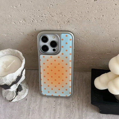 Premium Ins Style Summer Fresh Blue & Orange Gradient Polka Dot Phone Case Compatible With Iphone 16 Pro Max, Apple 15 Pro, 14/13 Protective Cover