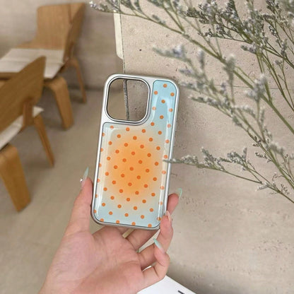 Premium Ins Style Summer Fresh Blue & Orange Gradient Polka Dot Phone Case Compatible With Iphone 16 Pro Max, Apple 15 Pro, 14/13 Protective Cover