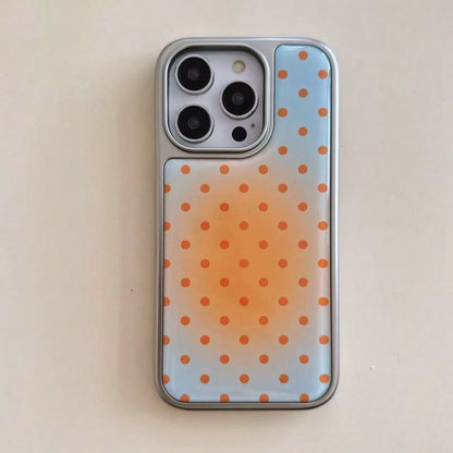 Premium Ins Style Summer Fresh Blue & Orange Gradient Polka Dot Phone Case Compatible With Iphone 16 Pro Max, Apple 15 Pro, 14/13 Protective Cover