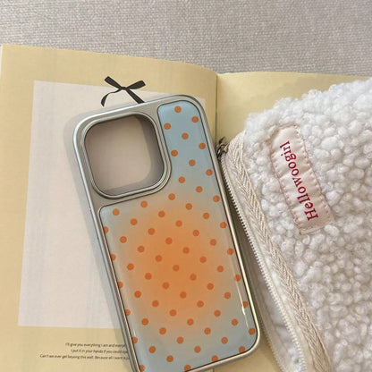 Premium Ins Style Summer Fresh Blue & Orange Gradient Polka Dot Phone Case Compatible With Iphone 16 Pro Max, Apple 15 Pro, 14/13 Protective Cover