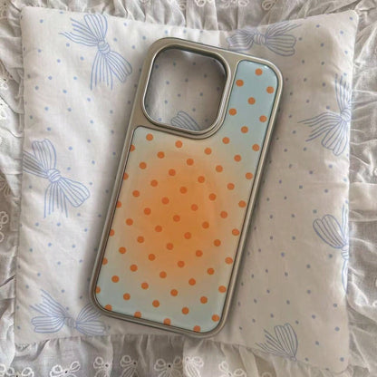 Premium Ins Style Summer Fresh Blue & Orange Gradient Polka Dot Phone Case Compatible With Iphone 16 Pro Max, Apple 15 Pro, 14/13 Protective Cover