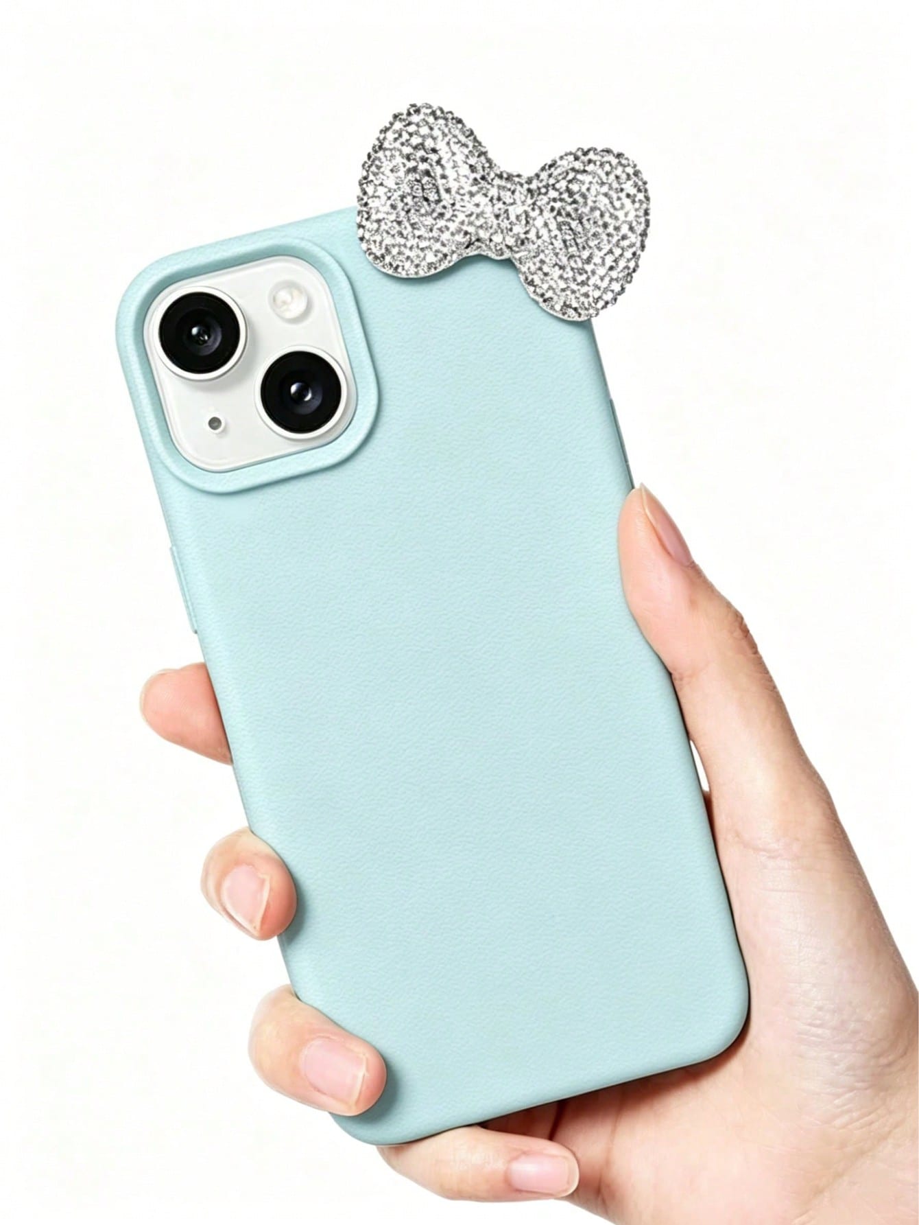 Premium Pure Blue-Grey Phone Case 2-Piece Set (Phone Case + Bow Tie)| Exquisite Blue-Grey Sparkling Diamond Bow Tie Detachable Phone Case Suitable For IPhone 17/17 Pro/17 Pro Max/17 Pro Max/Plus, S20