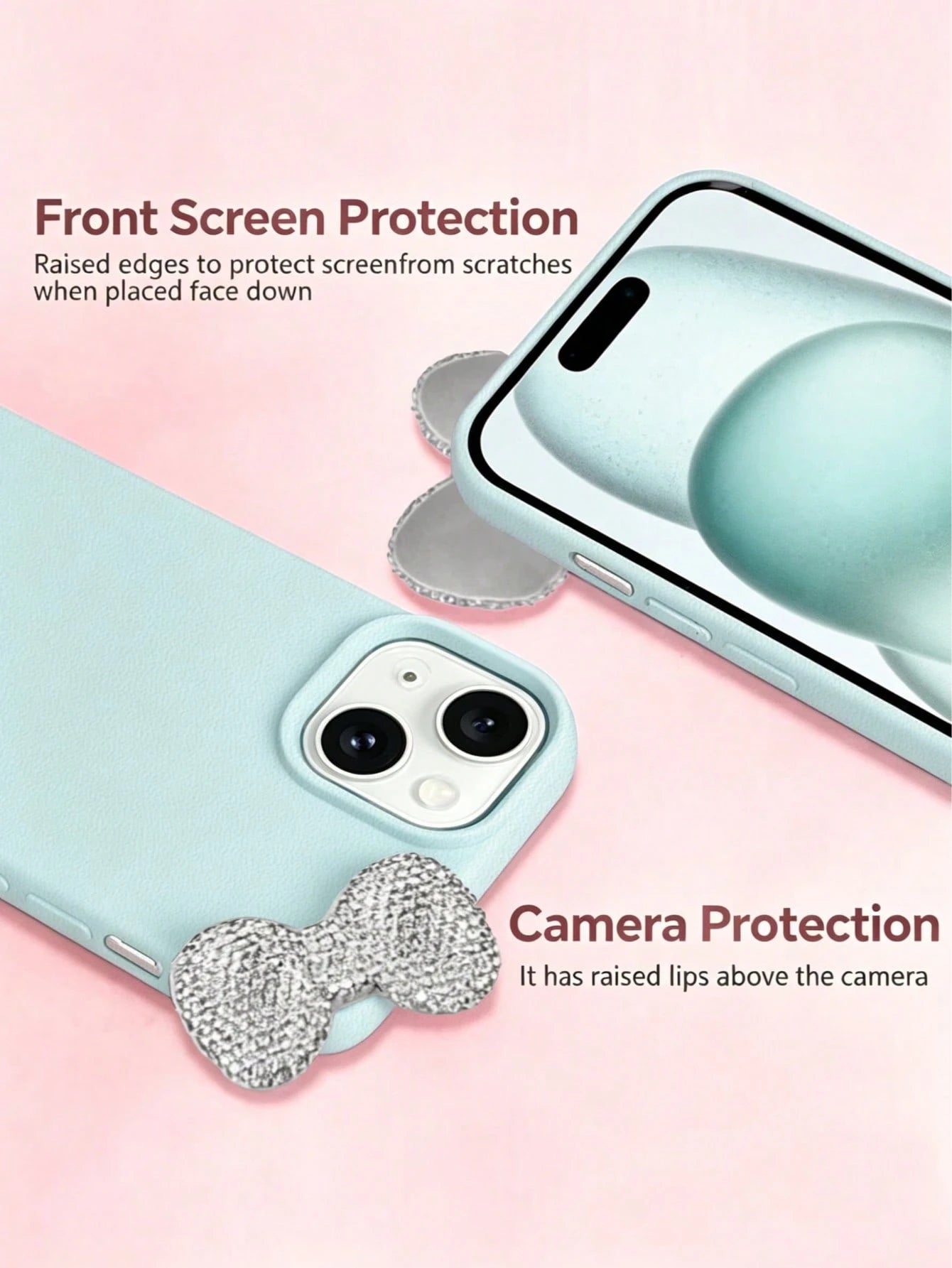 Premium Pure Blue-Grey Phone Case 2-Piece Set (Phone Case + Bow Tie)| Exquisite Blue-Grey Sparkling Diamond Bow Tie Detachable Phone Case Suitable For IPhone 17/17 Pro/17 Pro Max/17 Pro Max/Plus, S20