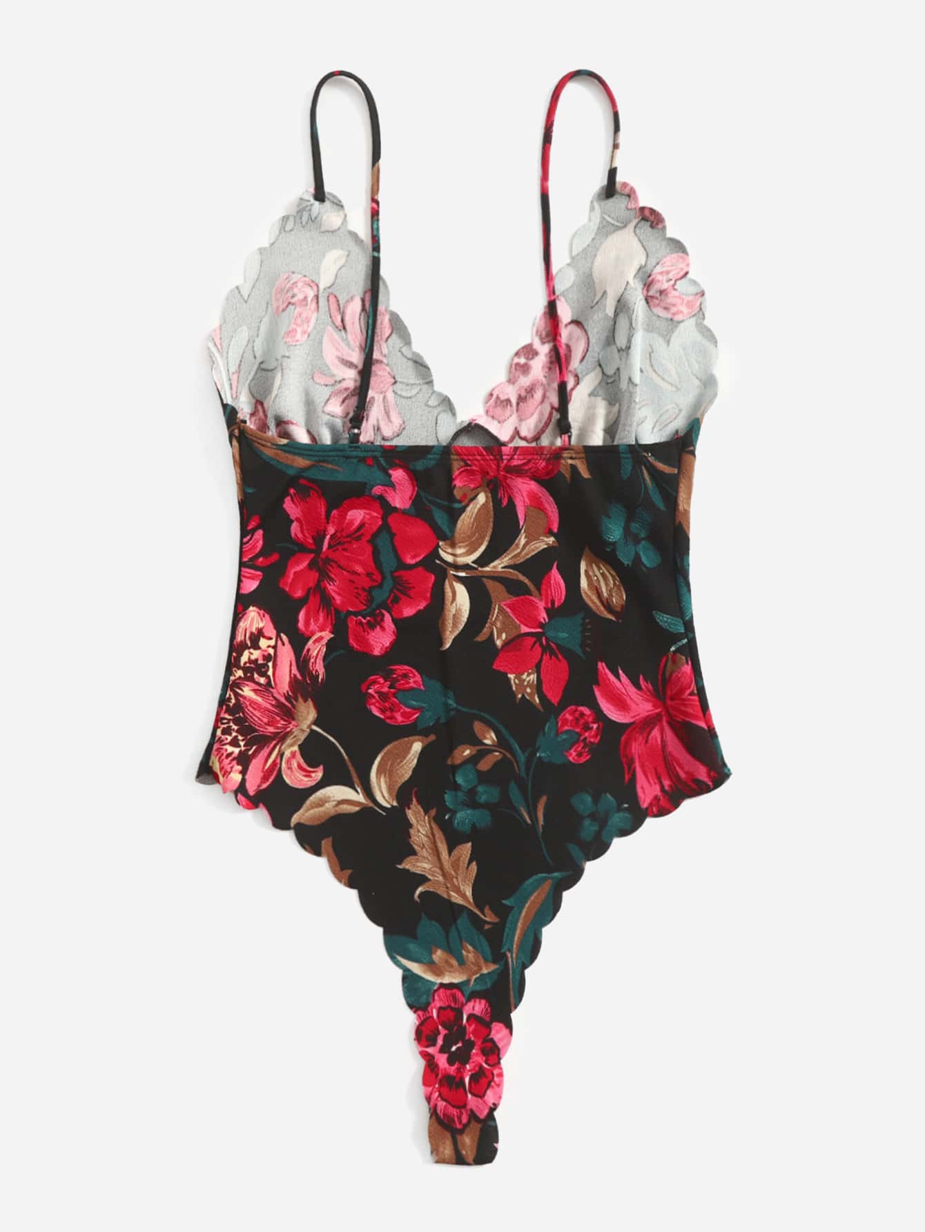 Privé Allover Floral Print Scallop Trim Cami Bodysuit