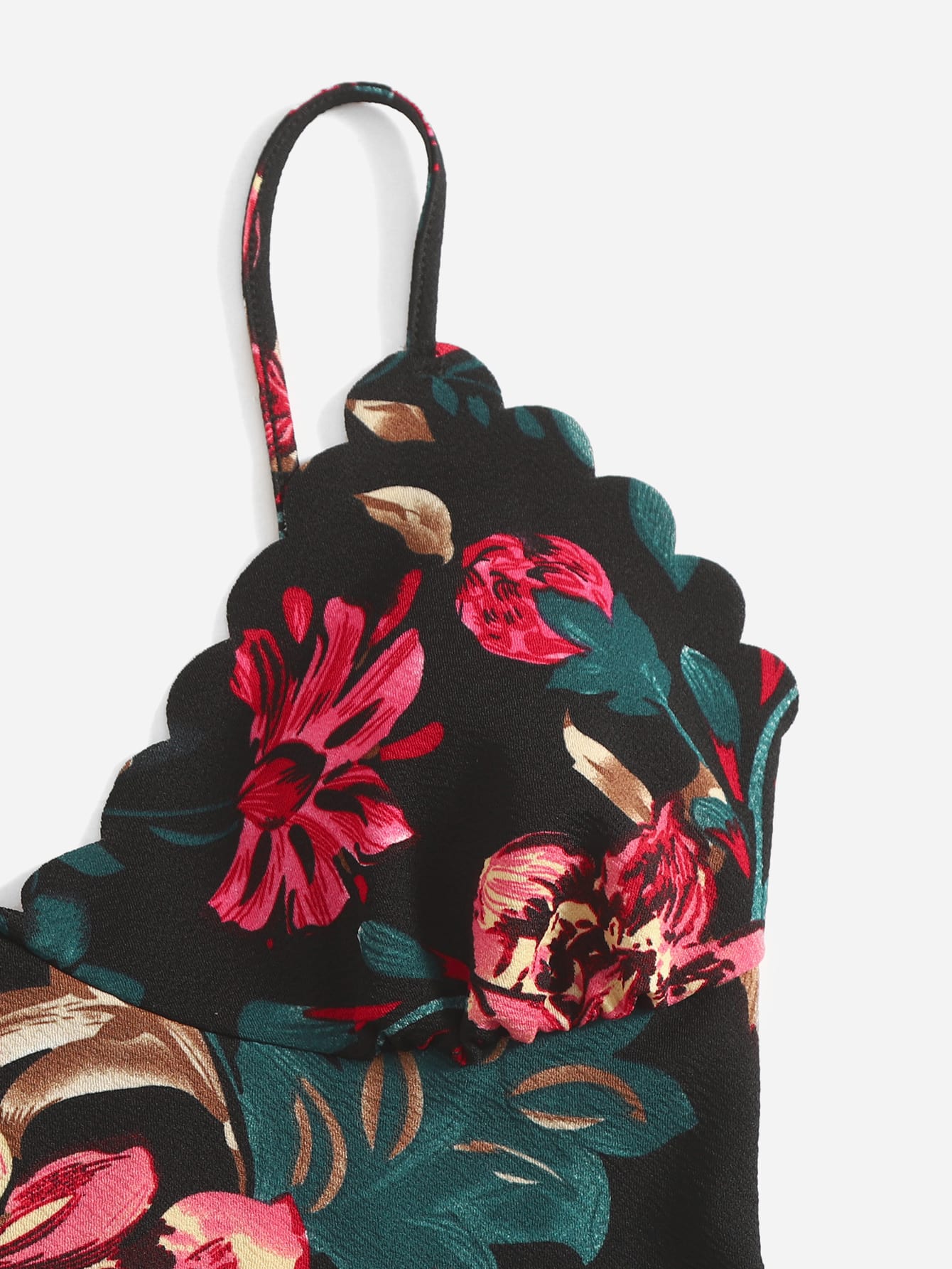 Privé Allover Floral Print Scallop Trim Cami Bodysuit