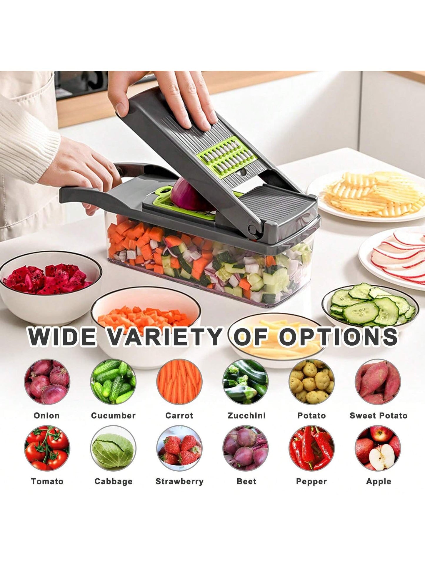 Pro-Series 16-In-1 Vegetable Chopper-Veggie Chopper, Food Chopper With Container, Vegetable Cutter Chopper & Spiralizer For Onion Salad (Home Essential Gadget & Kitchen)