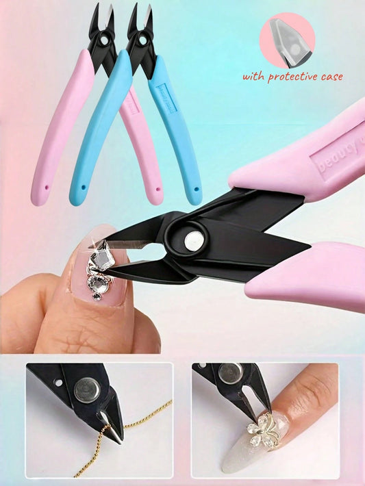 Professional Stainless Steel Nail Art Rhinestone Removal Pliers, Nail Remover, Manicure Pliers- Metal Oblique Mouth Pliers, Steel Wire Pliers Nail Clipper, Chain Scissors, Easily Remove Gems And Jewe