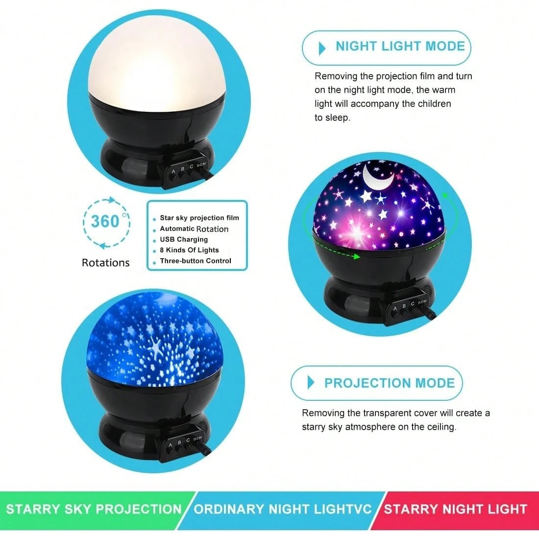 Projector Night Lights Kids, Birthday Gifts 1-4-6-14 Year Old Girl Boy Kids Bedroom, Glow In Dark Stars Moon Child Asleep Peacefully