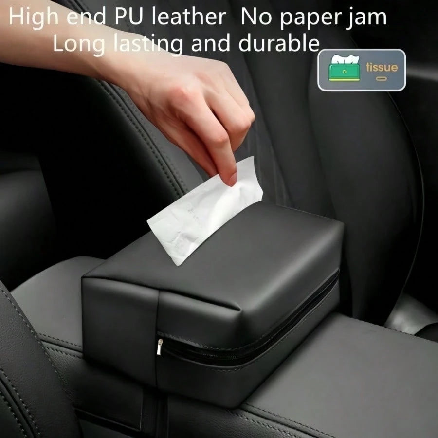 PU Leather Car Armrest Tissue Box, Seat Mounted Tissue Holder, Car & Home Dual Use Tissue Bag, Visor Mounted Tissue Box, Car Organizer (Tissue Not Included)
