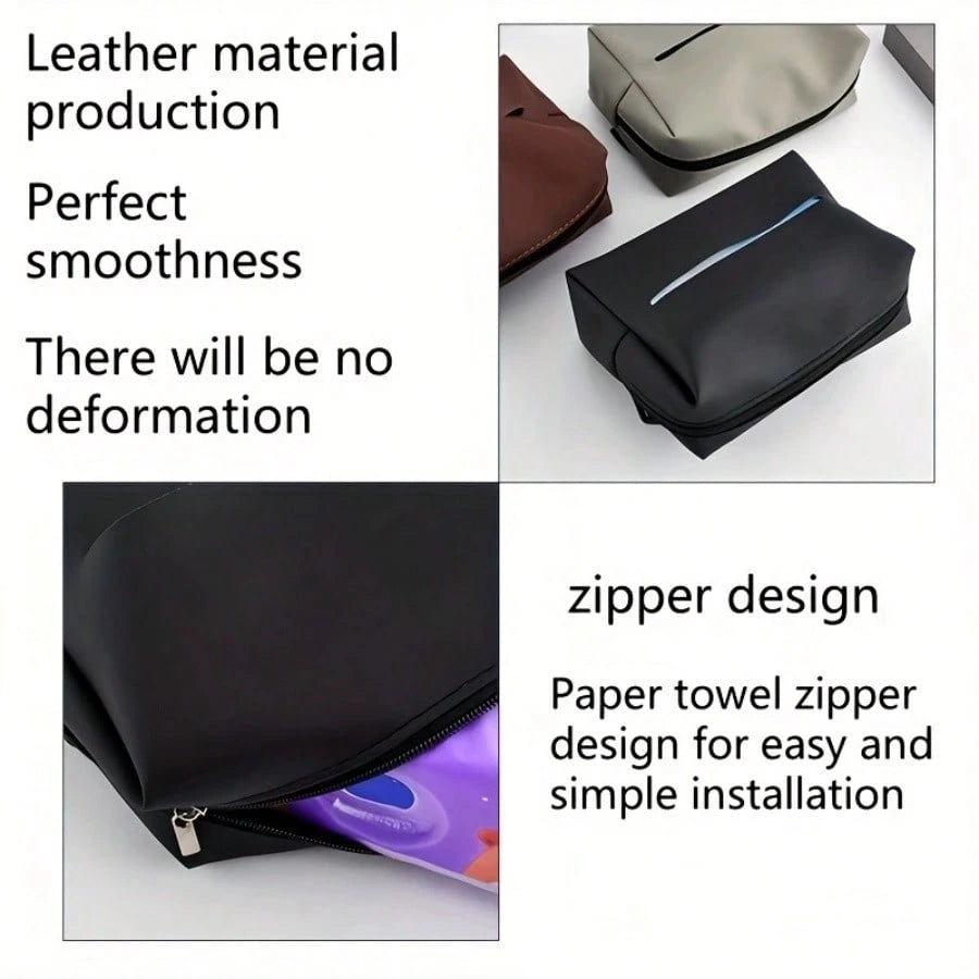 PU Leather Car Armrest Tissue Box, Seat Mounted Tissue Holder, Car & Home Dual Use Tissue Bag, Visor Mounted Tissue Box, Car Organizer (Tissue Not Included)