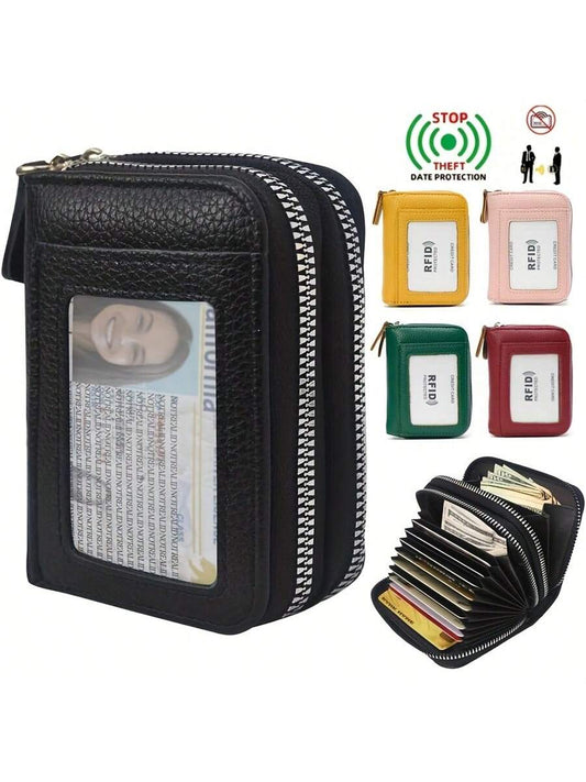 PU Leather RFID Blocking Wallet- Credit Card Holder With Small Coin Purse, Double Zipper, Secure Protection Card Holder For Women Small Purse Wallet For Women Coin Wallet Purse For Women Gift For Wom