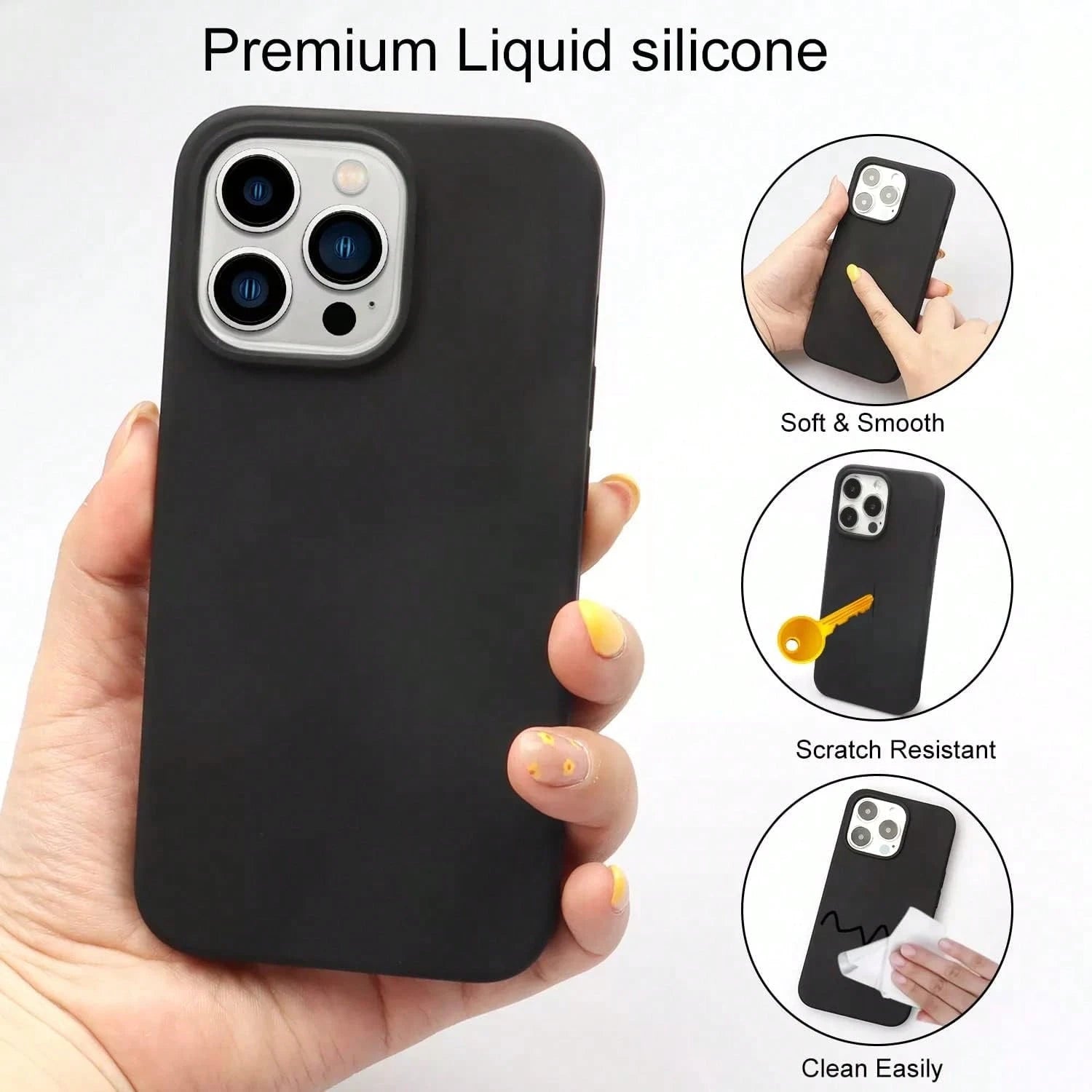 Pure Black TPU Liquid Silicone Hybrid Phone Case- Anti-Yellowing And Soft-Touch Protection Compatible With Iphone