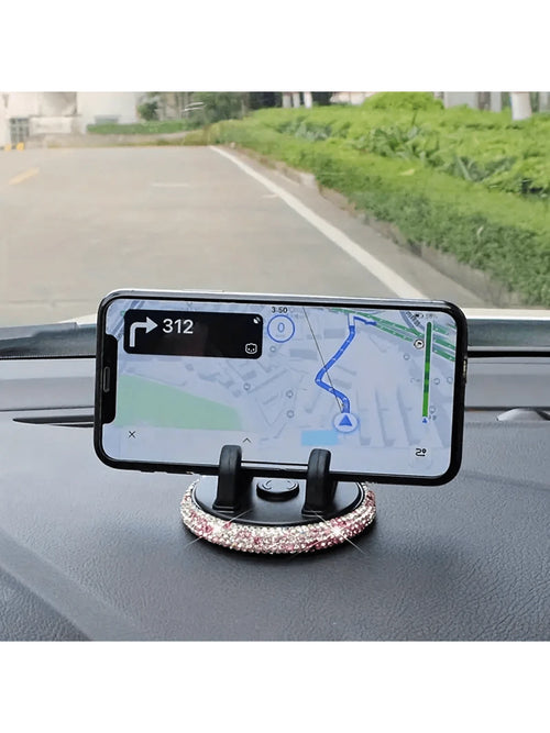 PVC Material Rhinestone Car Phone Holder, Universal Dashboard Phone Stand, Adjustable Car GPS Mount, Cute Rotating Clip, Suitable For Landscape And Portrait Screens