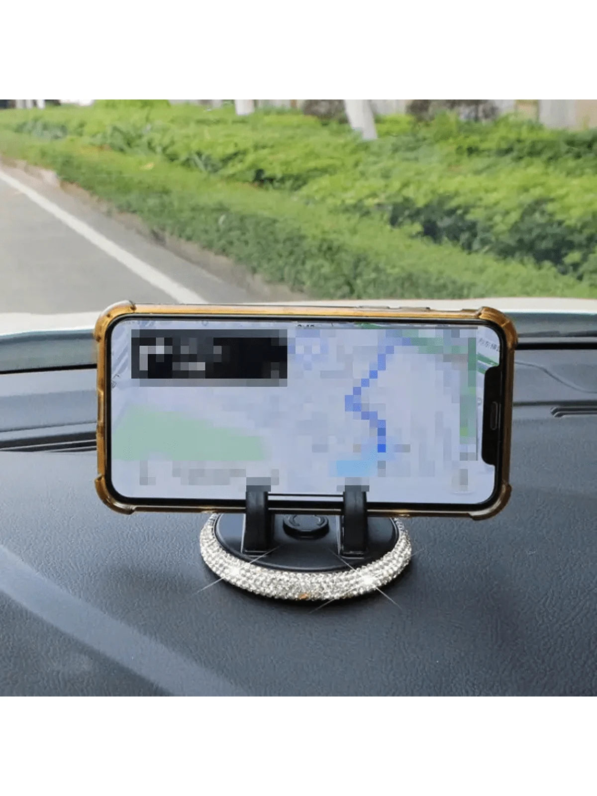 PVC Material Rhinestone Car Phone Holder, Universal Dashboard Phone Stand, Adjustable Car GPS Mount, Cute Rotating Clip, Suitable For Landscape And Portrait Screens