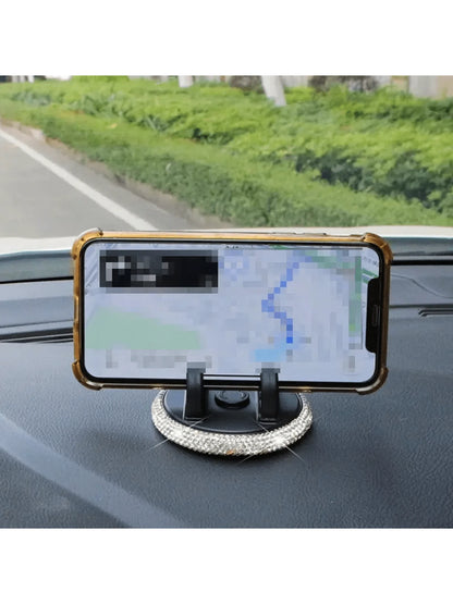 PVC Material Rhinestone Car Phone Holder, Universal Dashboard Phone Stand, Adjustable Car GPS Mount, Cute Rotating Clip, Suitable For Landscape And Portrait Screens