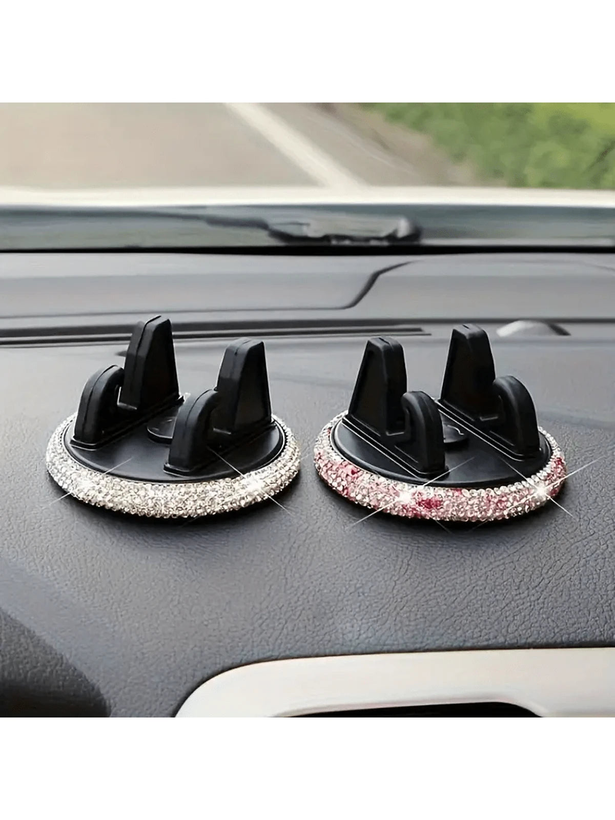 PVC Material Rhinestone Car Phone Holder, Universal Dashboard Phone Stand, Adjustable Car GPS Mount, Cute Rotating Clip, Suitable For Landscape And Portrait Screens