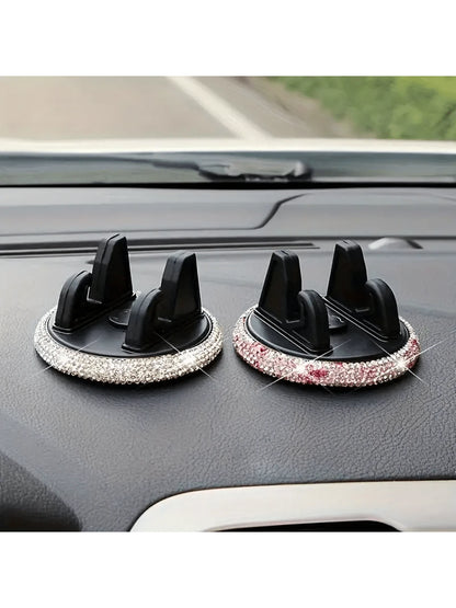PVC Material Rhinestone Car Phone Holder, Universal Dashboard Phone Stand, Adjustable Car GPS Mount, Cute Rotating Clip, Suitable For Landscape And Portrait Screens