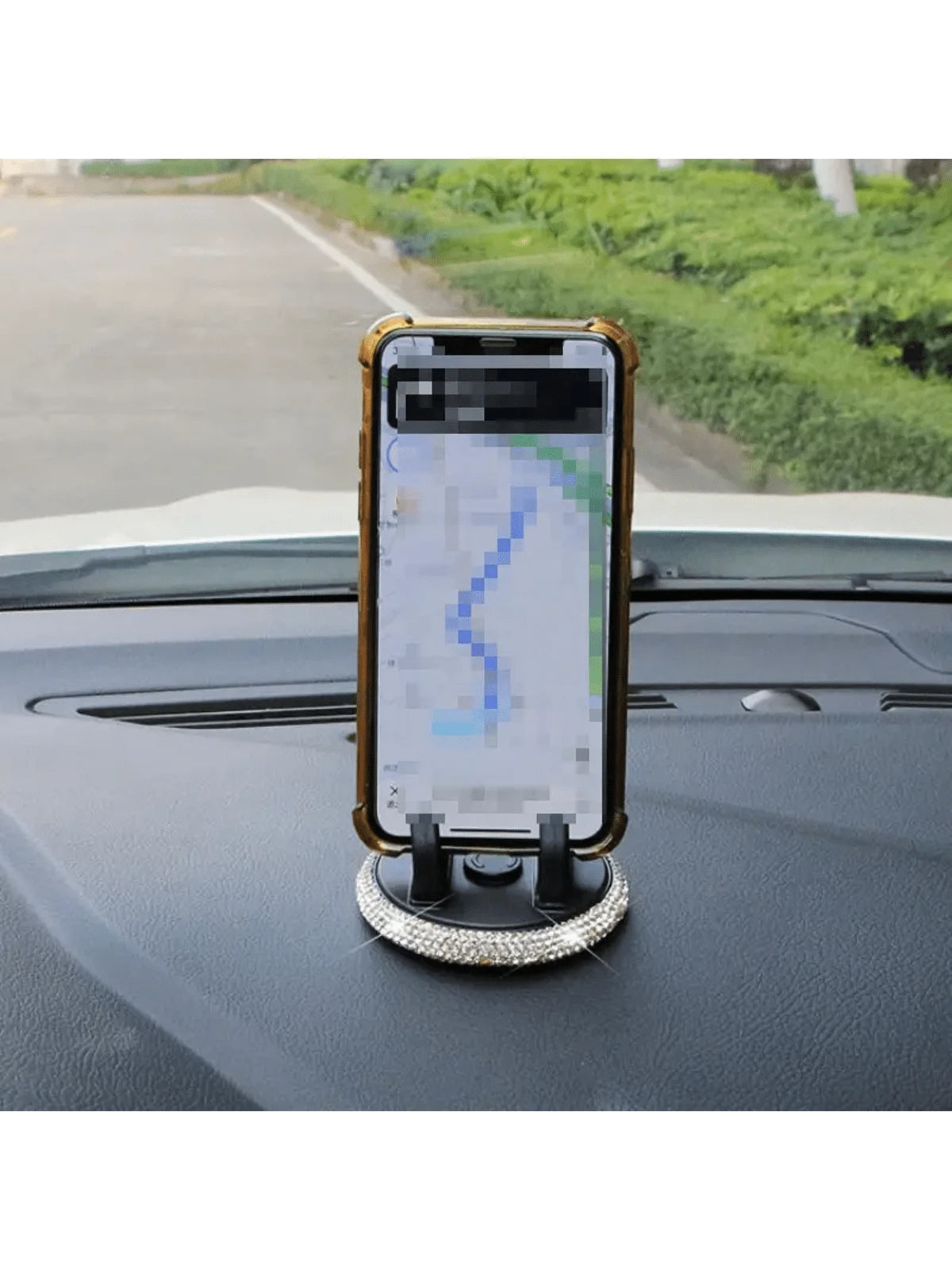 PVC Material Rhinestone Car Phone Holder, Universal Dashboard Phone Stand, Adjustable Car GPS Mount, Cute Rotating Clip, Suitable For Landscape And Portrait Screens