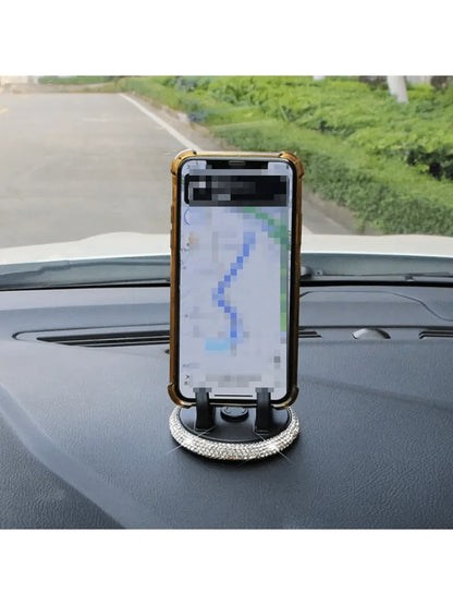 PVC Material Rhinestone Car Phone Holder, Universal Dashboard Phone Stand, Adjustable Car GPS Mount, Cute Rotating Clip, Suitable For Landscape And Portrait Screens
