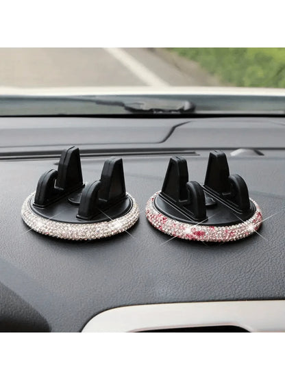 PVC Material Rhinestone Car Phone Holder, Universal Dashboard Phone Stand, Adjustable Car GPS Mount, Cute Rotating Clip, Suitable For Landscape And Portrait Screens