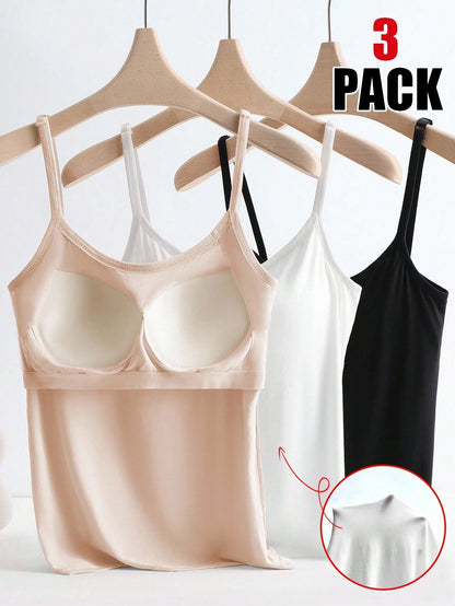 Qadelle 3pcs Anti-Flashing Integrated Padded Camisole, Comfortable & Breathable