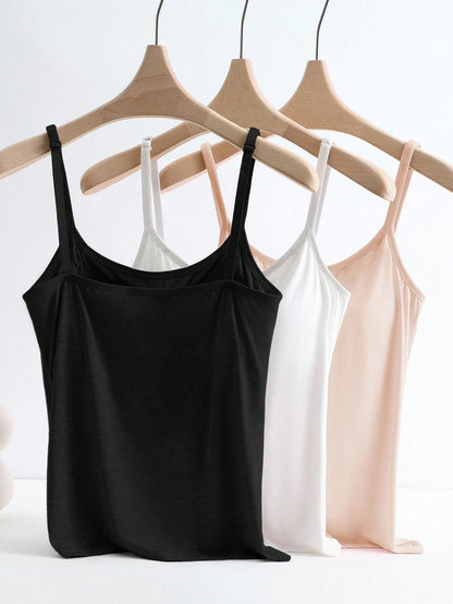 Qadelle 3pcs Anti-Flashing Integrated Padded Camisole, Comfortable & Breathable