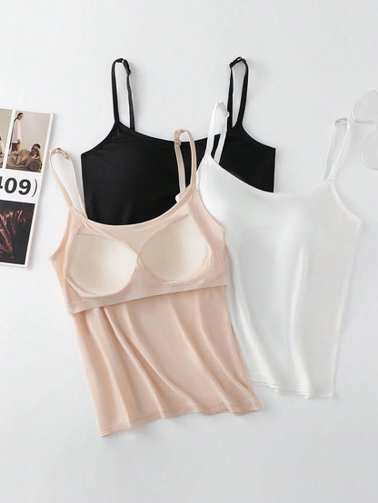 Qadelle 3pcs Anti-Flashing Integrated Padded Camisole, Comfortable & Breathable