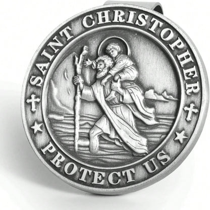 Qflrgon St Christopher Medal For Car, Visor Clips For Cars, Saint Christopher Medal, Guardian Angel Visor Clip, Catholic Gifts For Loved Ones, Friends And New Drivers(1PCS)