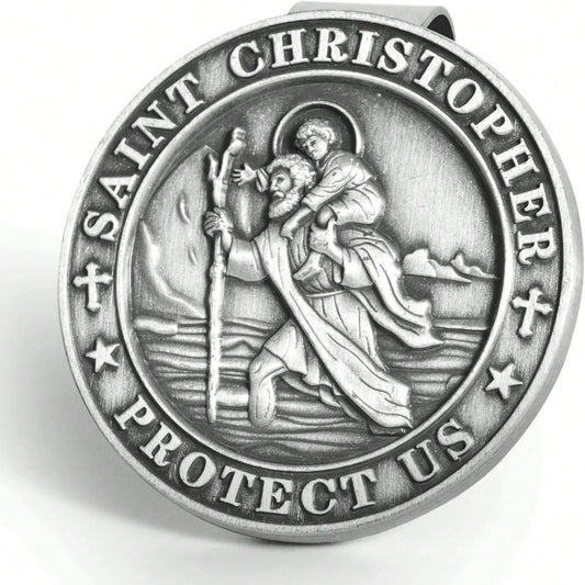 Qflrgon St Christopher Medal For Car, Visor Clips For Cars, Saint Christopher Medal, Guardian Angel Visor Clip, Catholic Gifts For Loved Ones, Friends And New Drivers(1PCS)