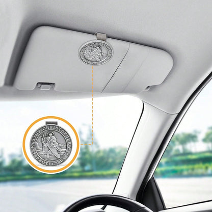Qflrgon St Christopher Medal For Car, Visor Clips For Cars, Saint Christopher Medal, Guardian Angel Visor Clip, Catholic Gifts For Loved Ones, Friends And New Drivers(1PCS)