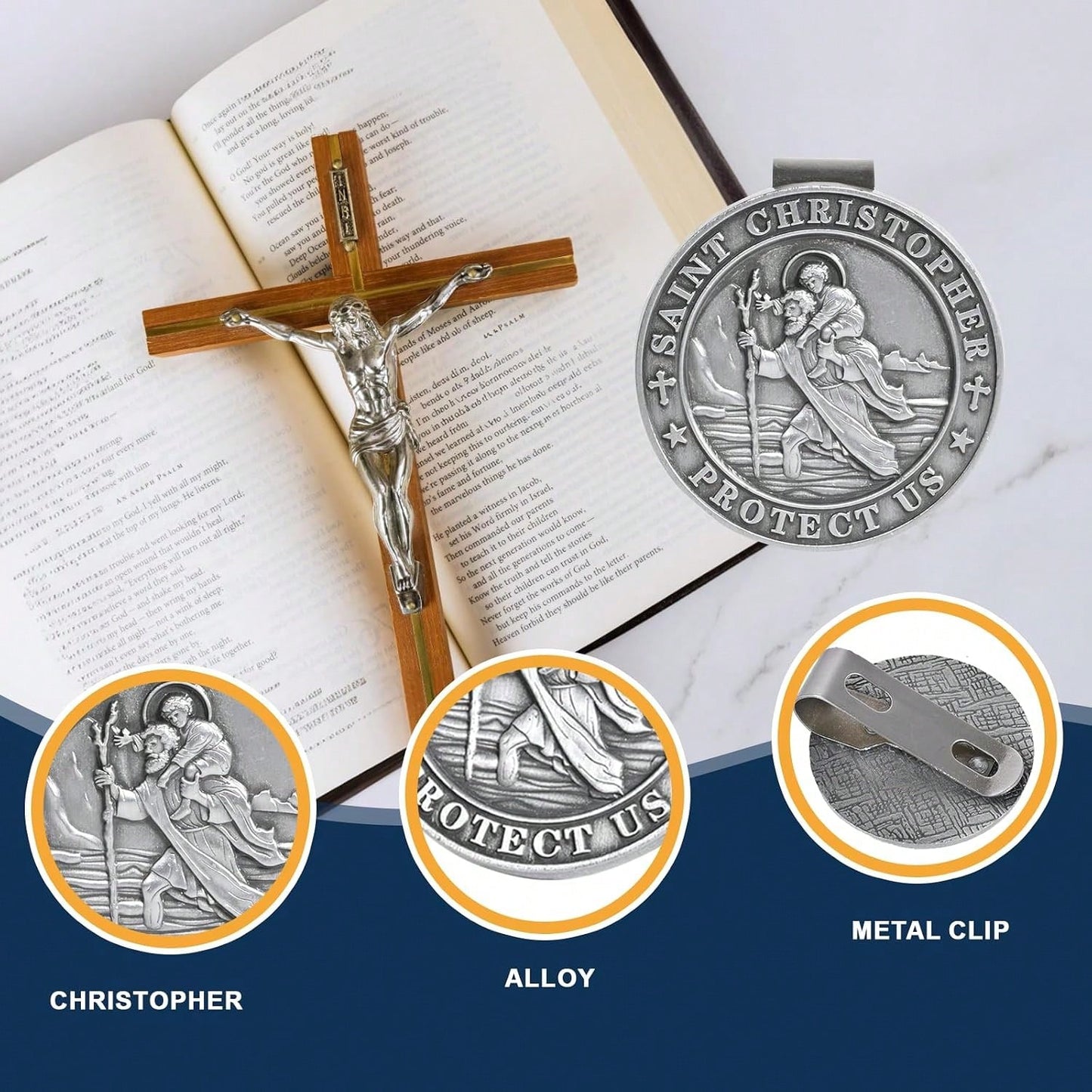 Qflrgon St Christopher Medal For Car, Visor Clips For Cars, Saint Christopher Medal, Guardian Angel Visor Clip, Catholic Gifts For Loved Ones, Friends And New Drivers(1PCS)
