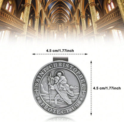Qflrgon St Christopher Medal For Car, Visor Clips For Cars, Saint Christopher Medal, Guardian Angel Visor Clip, Catholic Gifts For Loved Ones, Friends And New Drivers(1PCS)
