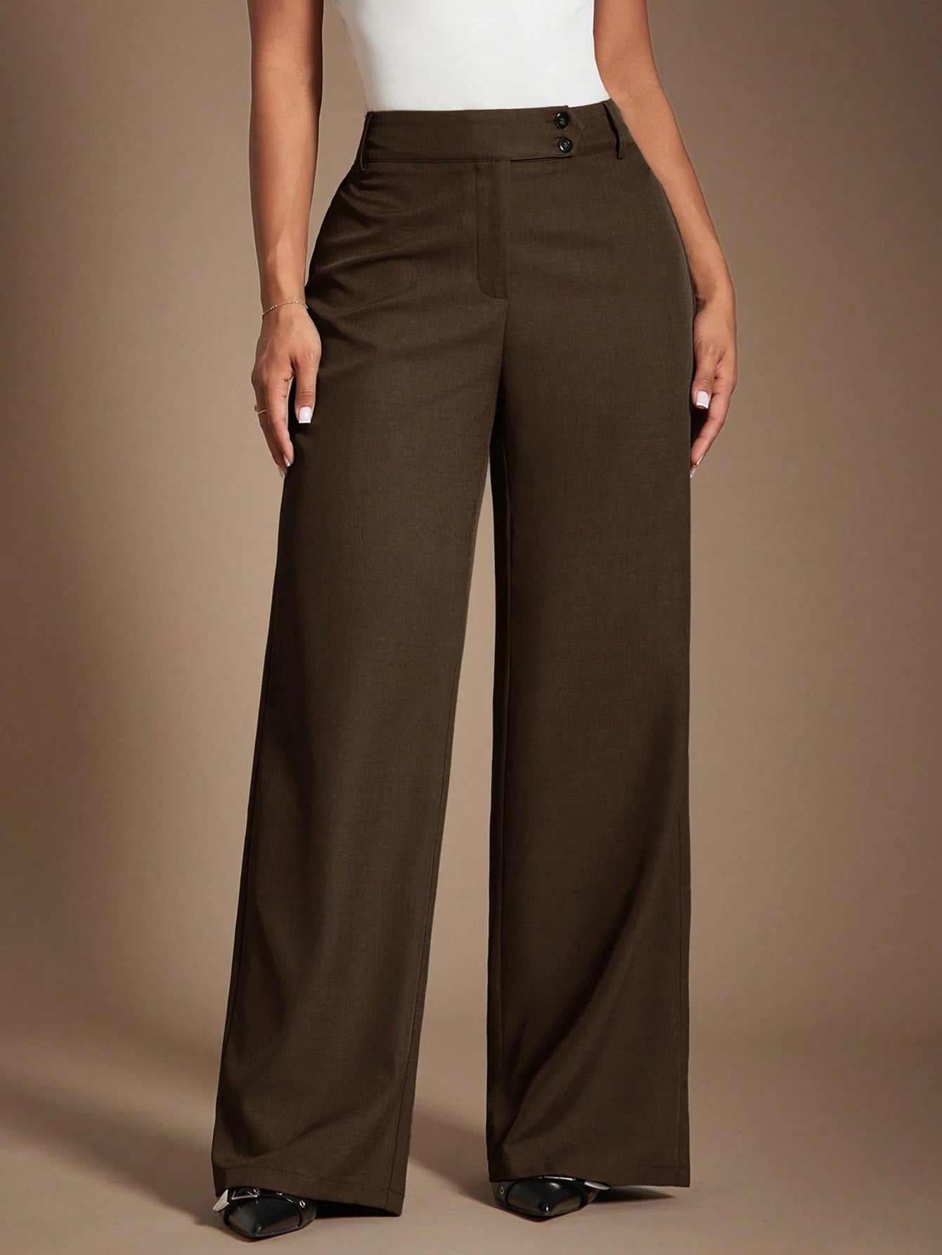Radiana Women's Gray Woven Fabric Extra Long Straight Leg Pants For A Chic And Polished Look Office Work Summer Business Casual Elegant
