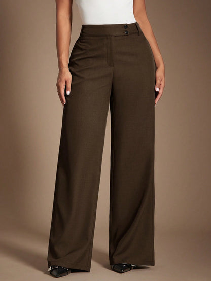 Radiana Women's Gray Woven Fabric Extra Long Straight Leg Pants For A Chic And Polished Look Office Work Summer Business Casual Elegant