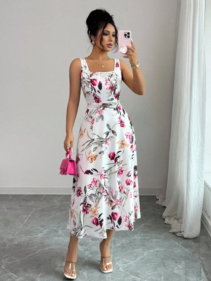 Rafferiza 1pc Women's Fashion Elegant Printed Waist-Cinched Dress