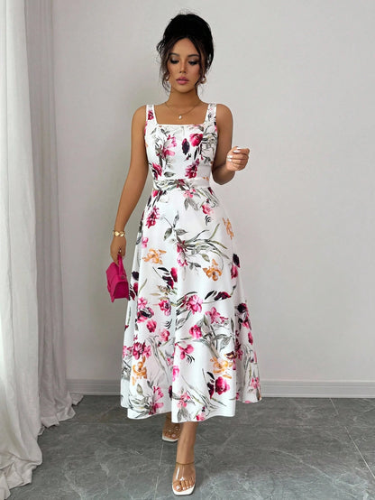 Rafferiza 1pc Women's Fashion Elegant Printed Waist-Cinched Dress