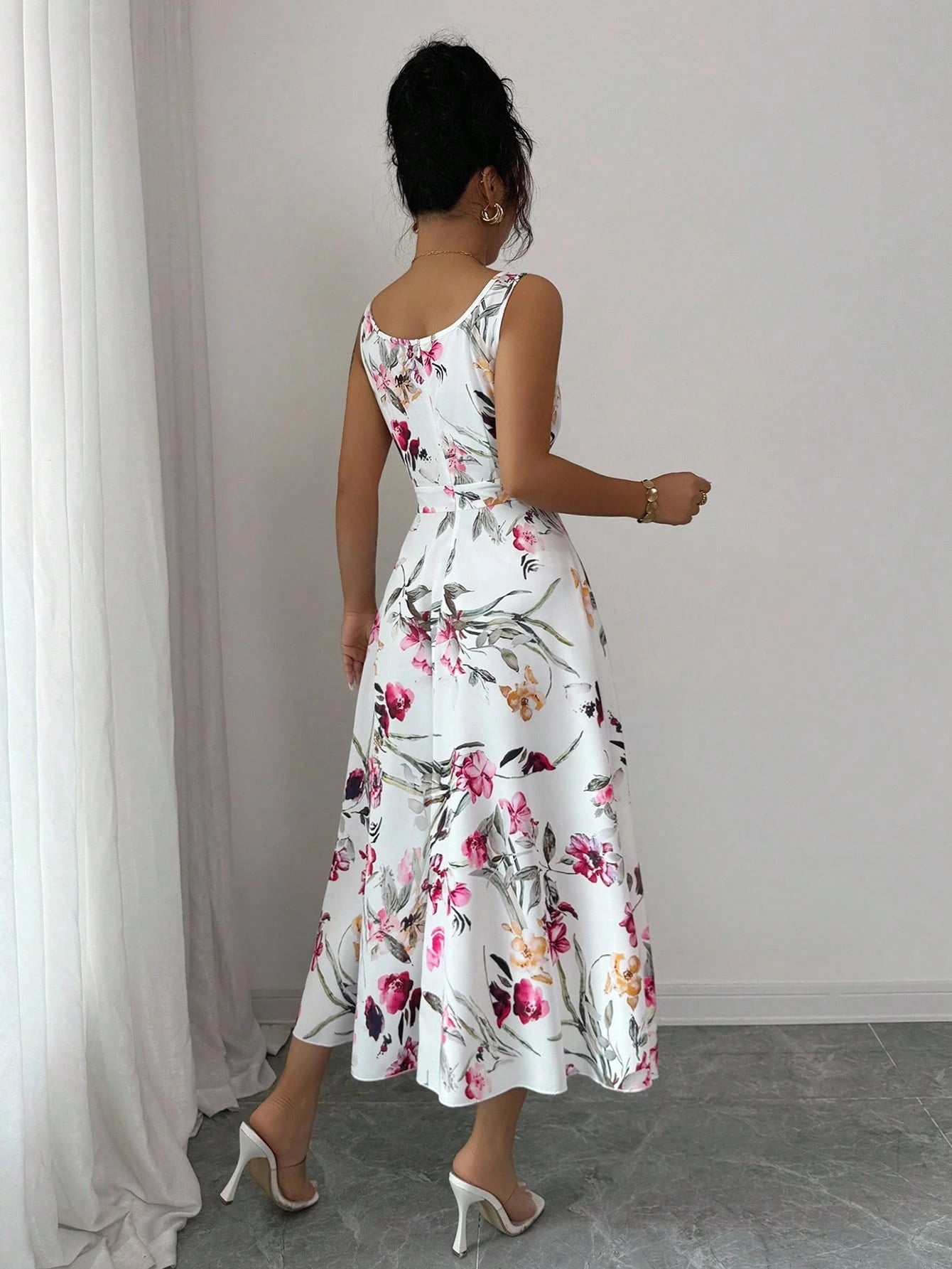 Rafferiza 1pc Women's Fashion Elegant Printed Waist-Cinched Dress