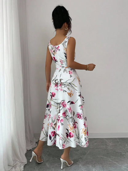 Rafferiza 1pc Women's Fashion Elegant Printed Waist-Cinched Dress