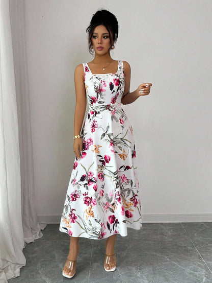 Rafferiza 1pc Women's Fashion Elegant Printed Waist-Cinched Dress
