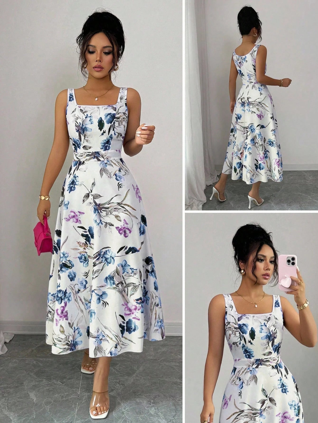 Rafferiza 1pc Women's Fashion Elegant Printed Waist-Cinched Dress