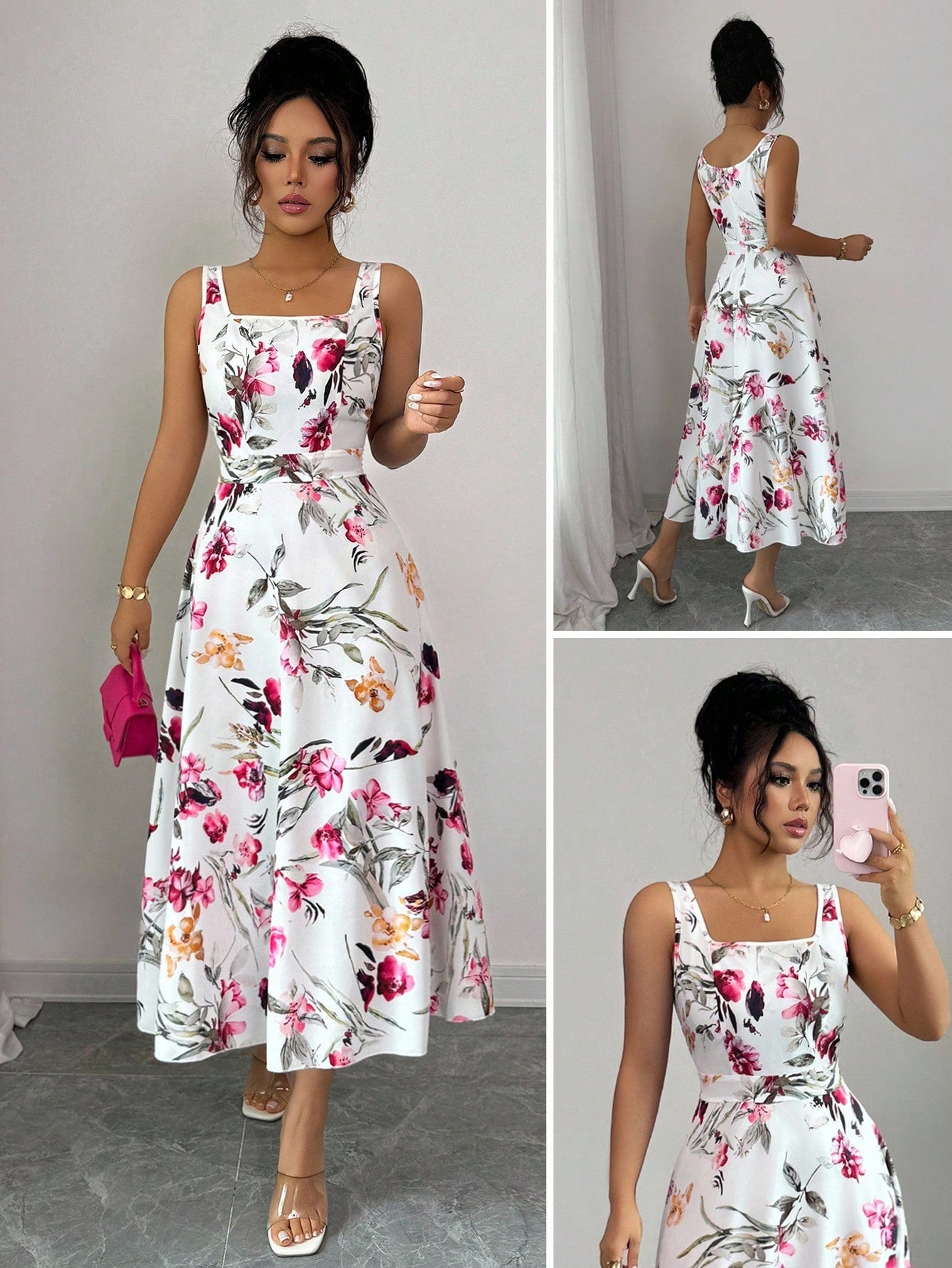 Rafferiza 1pc Women's Fashion Elegant Printed Waist-Cinched Dress