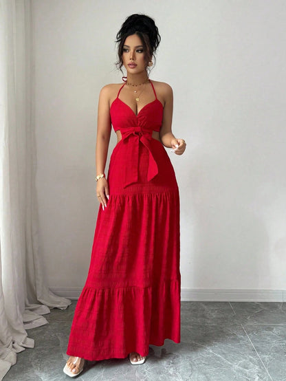 Rafferiza Women's Elegant Hollow Out Bowknot Long Dress