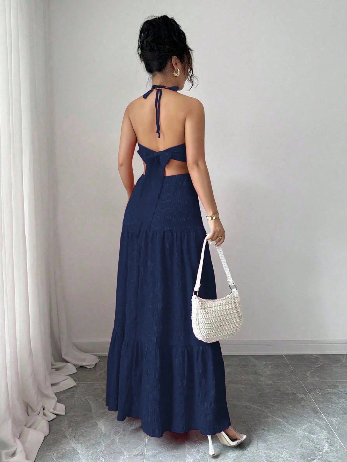 Rafferiza Women's Elegant Hollow Out Bowknot Long Dress
