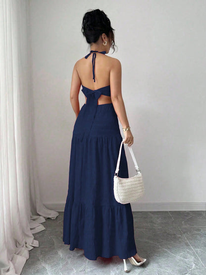 Rafferiza Women's Elegant Hollow Out Bowknot Long Dress