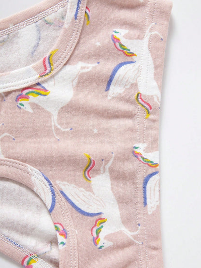 [RANDOM]12 Pcs/Pack Girls Comfortable Breathable Underwear With Dancer, Fox, Mermaid, Teddy Bear, Striped And Pentagram Print, Suitable For Small, Young Girl