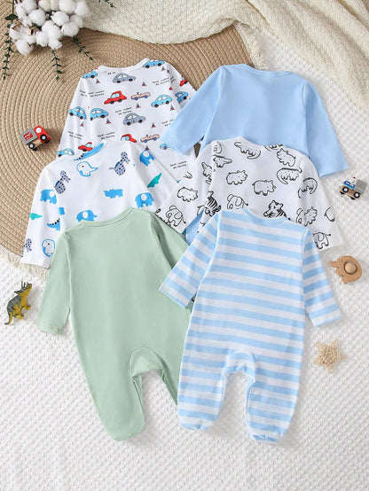 Random 1sets Newborn 0-12 Months Jumpsuit Forest Style Cute Ditsy Floral With Chain Craft Contrast Color Fresh Style Long Sleeve Footed Open Crotch